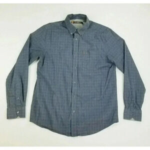 Ben Sherman Medium Men's Charcoal Gray White Trim Check Pocket Logo Button Down